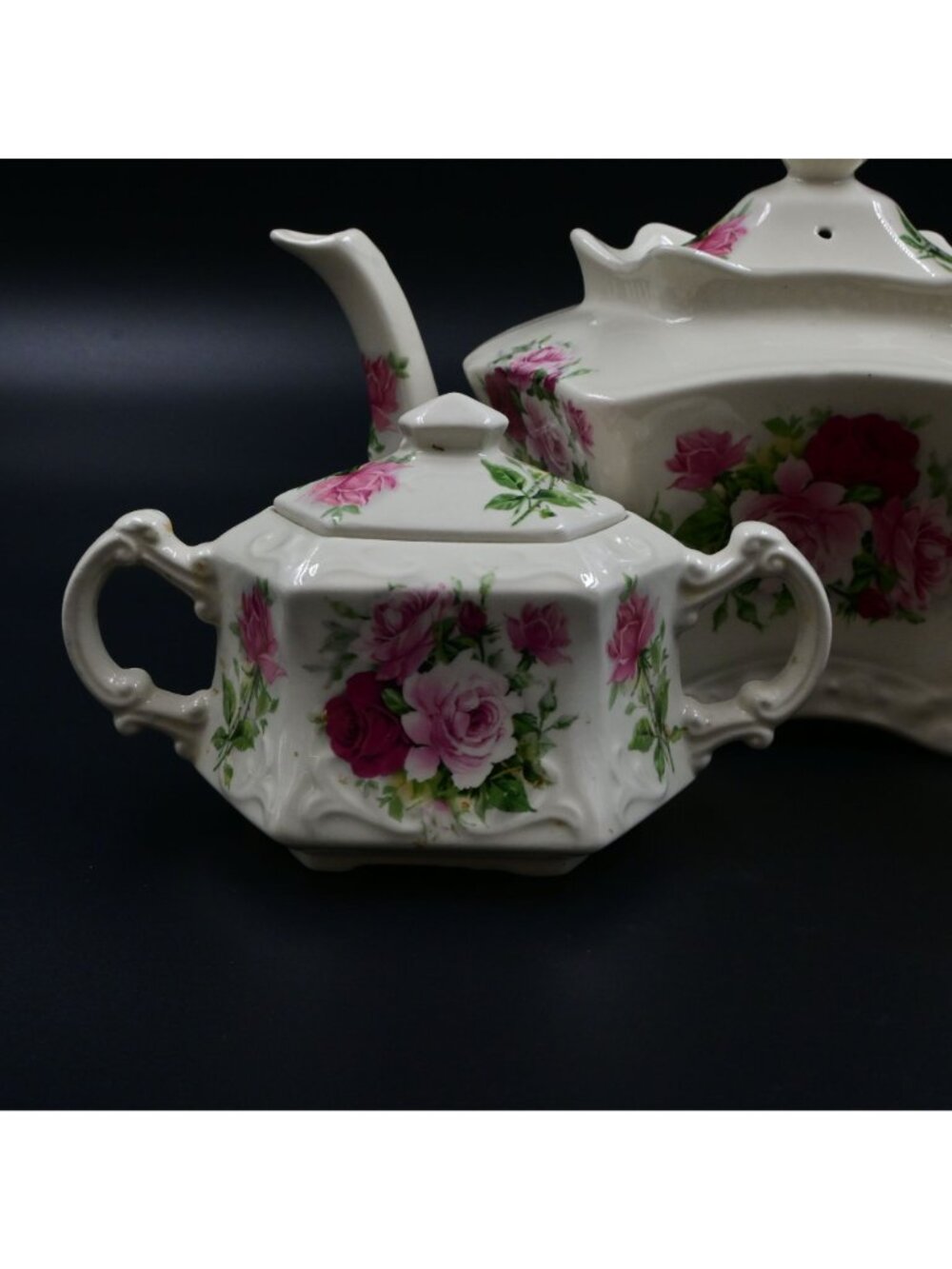 Crowne Oakes Designs New York Rose Tea Set - Teapot, Cream, Sugar Canisters - Picture 2 of 11